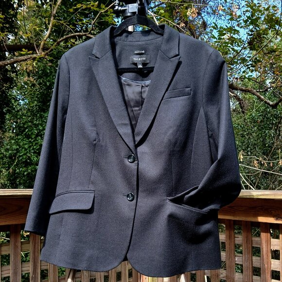 Talbots Black Italian Flannel Blazer Buttons & Pockets Soft & Warm  As New Sz 14 - Picture 2 of 6